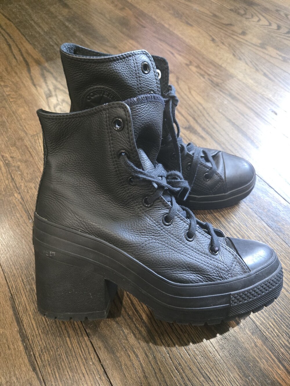 Converse Chuck 70 De Luxe Heel Black Leather M7.5 W9.5 Boots Platform Witch Club